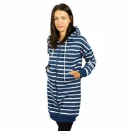 Bluzy damskie - Długa Bluza Rozpinana Damska Z Kapturem, Tunika W Paski, Captain Mike Xl - miniaturka - grafika 1
