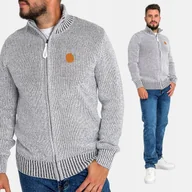 Swetry męskie - Sweter Męski Bawełniany Na Zamek Prążkowane Ściągacze Naszywka Szary L - miniaturka - grafika 1