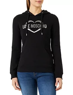 Bluzy damskie - Love Moschino Damska bluza z kapturem o dopasowanym kroju, z długim rękawem, czarna, rozmiar 44, czarny - grafika 1