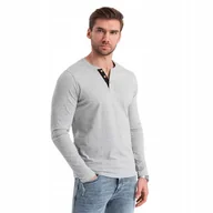 Koszulki męskie - Koszulka męska Longsleeve bawełna guziki szary melanż V8 OM-LSCL-0107 r L - miniaturka - grafika 1
