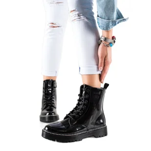 Vinceza Stylowe Ocieplane Traperki czarne - Botki damskie - miniaturka - grafika 1