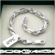 Bransolety męskie - GRUBA MĘSKA BRANSOLETKA SREBRNA FIGARO-CORDA 22 cm SREBRO 925+GRAWER - miniaturka - grafika 1