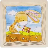 Układanki dla dzieci - Goki Puzzle warstwowe Królik i marchewki 57495 - miniaturka - grafika 1