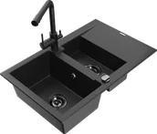 Zlewozmywaki z baterią - Mexen Gaspar zlewozmywak granitowy 1,5-komorowy z ociekaczem i baterią kuchenną Duero, czarny/srebrny - 6507-73-671600-70-B - miniaturka - grafika 1