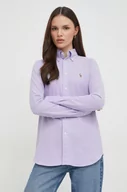 Koszule damskie - Polo Ralph Lauren koszula bawełniana damska kolor fioletowy regular z kołnierzykiem klasycznym - miniaturka - grafika 1