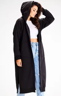 Długa bluza z kapturem czarna A613, Kolor czarny, Rozmiar L/XL, Awama - Primodo.com - Bluzy damskie - miniaturka - grafika 1