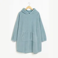 Bluzy damskie - KOCOBLUZA Z KAPTUREM KOC FLANELOWY CIEPŁA BLUZA POLAROWA UNIWERSALNA RÓŻOWA - miniaturka - grafika 1