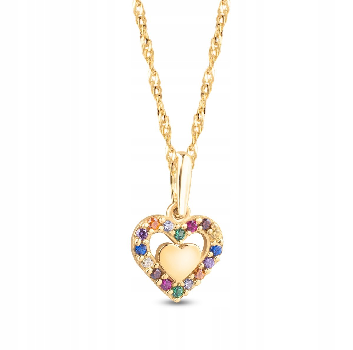 ZŁOTY NASZYJNIK Z KOLOROWYM SERDUSZKIEM SERCE 585