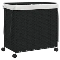 Kosze na bieliznę - vidaXL Kosz na pranie z kółkami Czarny 60x35x60,5 cm Rattan - miniaturka - grafika 1