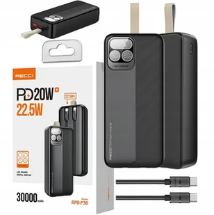 SZYBKI POWERBANK 30000MAH 22,5W 3A PD Z WBUDOWANYMI KABLAMI Z EKRANEM RECCI - Powerbanki - miniaturka - grafika 1