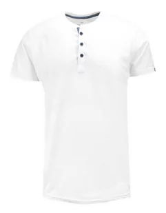 T-shirt Bawełniany, Biały bez Nadruku, Krótki Rękaw, Dekolt z Guzikami -BASTION - Bastion - Koszulki męskie - miniaturka - grafika 1