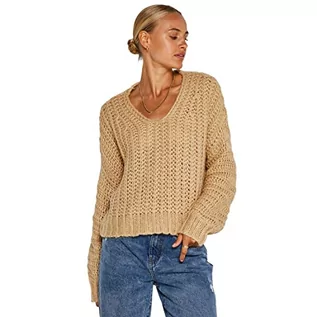 Swetry damskie - Noisy may Damski sweter NMSTEVE XS S M L XL brązowy beżowy dekolt w łódkę, Irish Cream, M - grafika 1