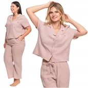 Piżamy damskie - PIŻAMA Muślinowa Damska Bawełniana Krótka Koszula Długie Spodnie MORAJ XL - miniaturka - grafika 1