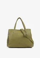 Torebki damskie - Zielona Torebka Dwukomorowa Shopperka z Ozdobnym Suwakiem Sorlienne - miniaturka - grafika 1