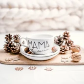 Filiżanki - Filiżanka 250 ml ze spodkiem - Mama idealna ZŁOTE SERCE - miniaturka - grafika 1