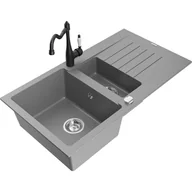 Zlewozmywaki z baterią - Mexen Matias zlewozmywak granitowy 1,5-komorowy z ociekaczem i baterią kuchenną Carla, szary - miniaturka - grafika 1