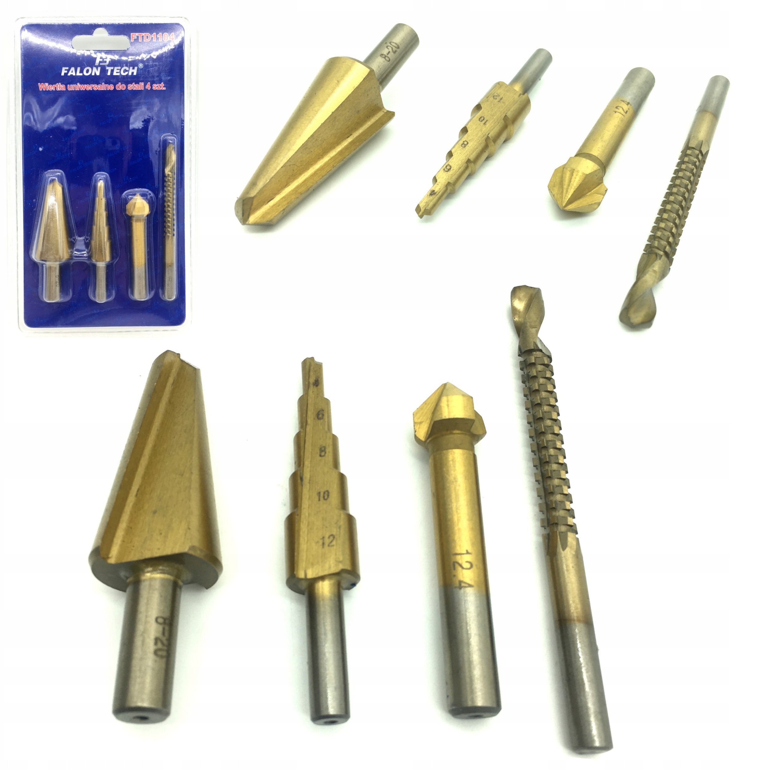 FALONTECH Zestaw wierteł uniwersalnych 4 szt d0 stali wiertła stopniowe frezujące Wwa