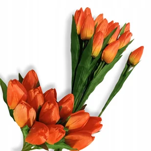 Tulipany bukiet 52cm Pomarańczowe Pojedyncze Tulipany jak żywe 12szt - Sztuczne kwiaty - miniaturka - grafika 1