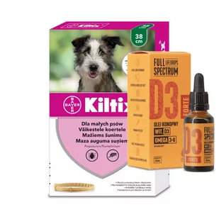 Bayer BAYER Kiltix Obroża dla małych psów 38cm + olej konopny witamina D3 Forte 30ml dla ludzi) 56093-uniw - Artykuły przeciw pasożytom - miniaturka - grafika 1