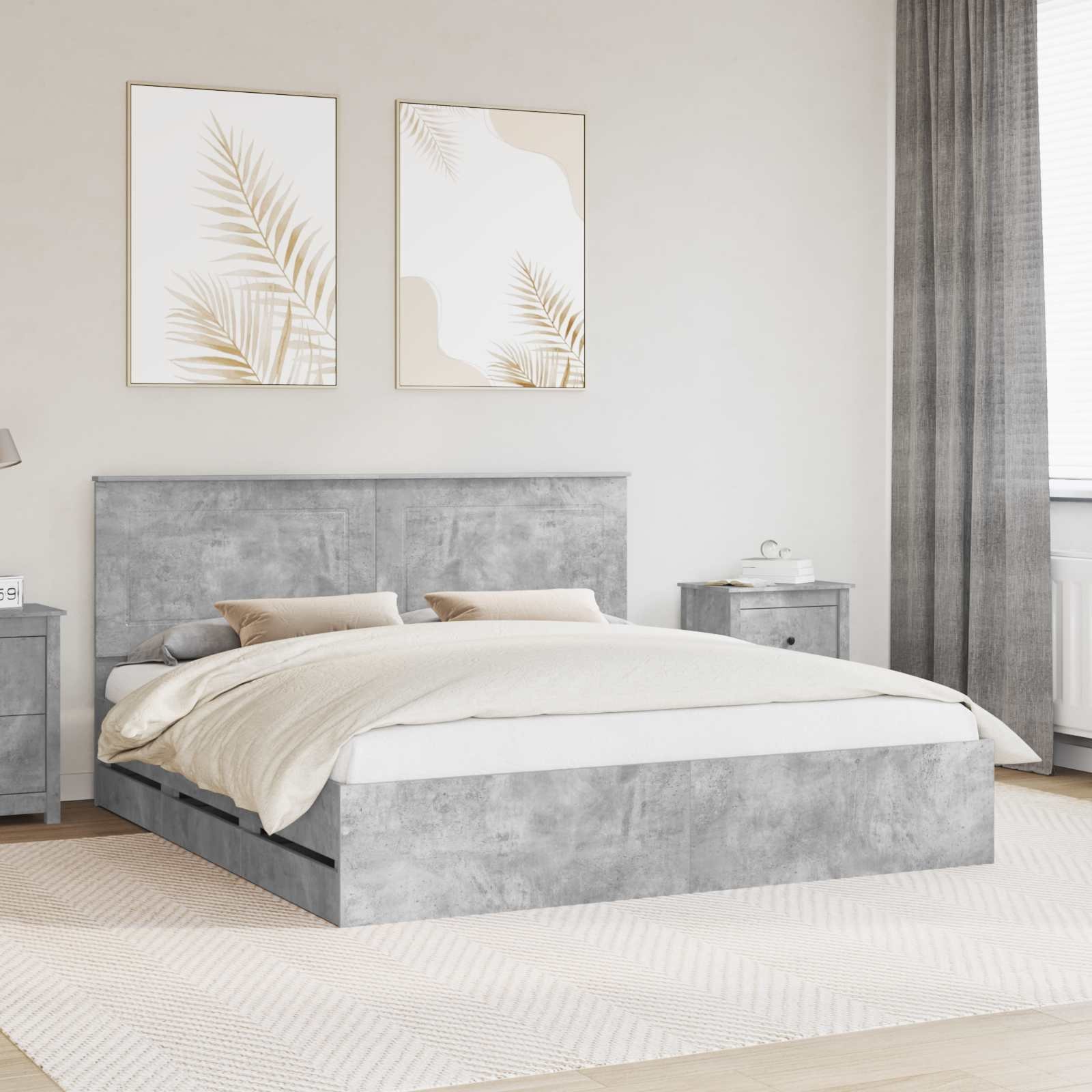 vidaXL Ramka łóżka Szara ramka łóżka z płyty wiórowej betonowej 200 x 200 cm