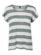 Bluzki damskie - VERO MODA Damska bluzka z krótkimi rękawami w paski, Laurel Wreath/Stripes:śnieżnobiały, M - miniaturka - grafika 1