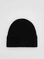 Czapki damskie - Reserved - Prążkowana czapka beanie - czarny - miniaturka - grafika 1