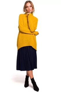 Swetry damskie - M468 Sweter półgolf z asymetrycznym dołem - miodowy (kolor miodowy, rozmiar S/M) - grafika 1