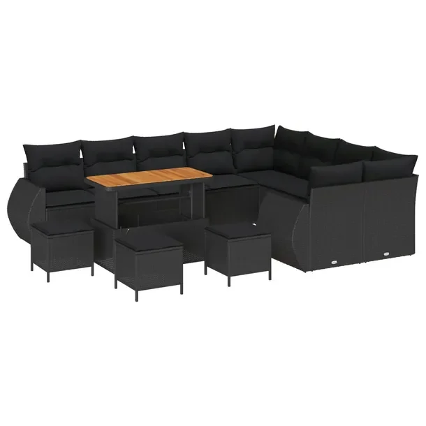Czteroosobowy Zestaw Sofa Modułowa na Zewnątrz z Poduszkami, Czarny Polir