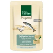 Mokra karma dla kotów - REAL NATURE Senior Sauce Kurczak i Indyk z Czerwoną Papryką i Olejem z Wiesiołka 12 x 85 g Drób z łososiem, marchwią i olejem z krokosza barwierskiego w galaretce, w galarecie - miniaturka - grafika 1