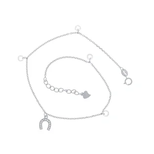 Srebrna bransoletka na nogę 925 Podkowa wiszące białe cyrkonie - Bransoletki - miniaturka - grafika 1