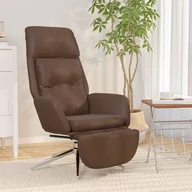 Fotele - Lumarko Fotel z podnóżkiem, brązowy, obity prawdziwą i sztuczną skórą - miniaturka - grafika 1