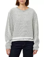 Swetry damskie - Armani Exchange Damski sweter z wiązanym paskiem, kontrastowa linia logo, okrągły dekolt, czarny/biały, M - miniaturka - grafika 1