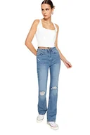 Spodnie damskie - Trendyol Herren Hoher Bund Flared Jeansy damskie, Niebieski, 34 - miniaturka - grafika 1