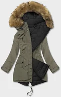 Kurtki damskie - DWUSTRONNA KURTKA DAMSKA ZIMOWA KHAKI-CZARNA (2M-21508) - LHD - miniaturka - grafika 1