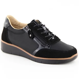 Skórzane półbuty damskie na koturnie czarne Vinceza 88001 - Półbuty damskie - miniaturka - grafika 1