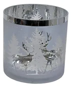 Świeczniki - Świecznik szklany ze srebrnymi reniferami maxi - miniaturka - grafika 1