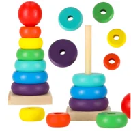Sortery dla dzieci - Piramida Sorter Drewniana Układanka Montessori Kolorowe Klocki Wieża - miniaturka - grafika 1