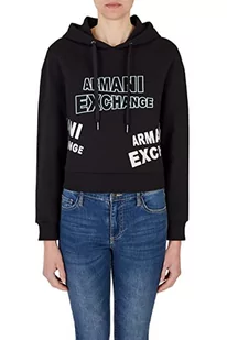 Armani Exchange Damska bluza z kapturem, Big Front Logo Hooded Sustainable, czarna, Large, czarny, L - Bluzy damskie - miniaturka - grafika 1