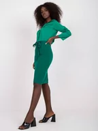 Spódnice - Spódnica ołówkowa ciemny zielony elegancki długość mini wysoki stan podszewka suwak wiązanie - miniaturka - grafika 1