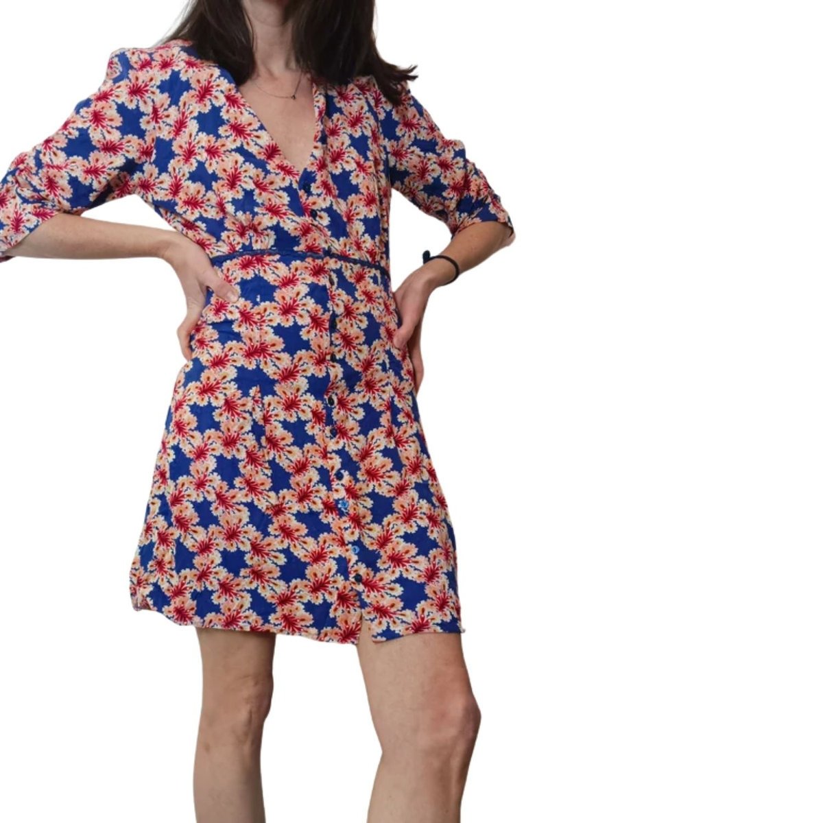 Sukienka damska Vila Jeanie niebieska w kwiaty rozkloszowana-XS