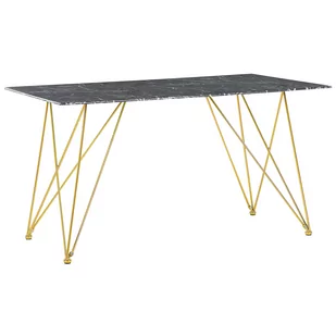 Beliani Stół Do Jadalni 140 X 80 Cm Efekt Marmuru Czarno-złoty Kenton - Ławy i stoliki kawowe - miniaturka - grafika 1