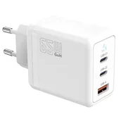 Ładowarki do telefonów - Ładowarka sieciowa 2x USB C + USB A Power Delivery biała, GaN 65W - miniaturka - grafika 1