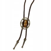 Krawaty i muchy męskie - BOLO KRAWAT Kowbojski Western TEXAS rzemyk stare złoto TYGRYSIE OKO KAMIEŃ - miniaturka - grafika 1