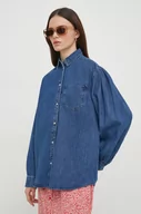 Koszule damskie - Pepe Jeans koszula jeansowa damska kolor niebieski regular z kołnierzykiem klasycznym - miniaturka - grafika 1