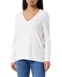 Tommy Hilfiger Sweter damski z dżerseju V-nk, Postarzana biel, L - Swetry damskie - miniaturka - grafika 1