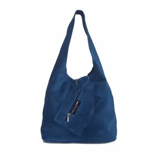 Worek zamszowy Shopper Bag , Włoska skórzana torba XL A4 Blue  Jeans  W456BS3 - Torebki damskie - miniaturka - grafika 1