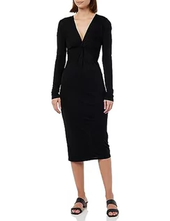Sukienki - Armani Exchange Damska sukienka z dekoltem w serek, klasyczny krój, formalna sukienka nocna, czarny, L - grafika 1