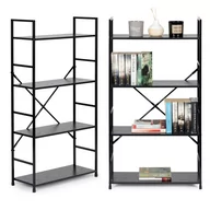Półki do salonu - Regał Drewniany Szeroki 4 Półki Nowoczesny Loft - miniaturka - grafika 1