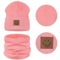 Czapki damskie - CZAPKA i KOMIN DZIECIĘCY Komplet Zestaw Dziecka BAWEŁNA 95% 48-52 RÓŻOWY - miniaturka - grafika 1