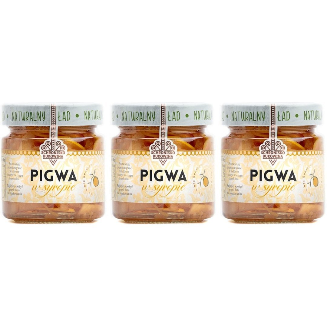 Pigwa w Syropie 3x200g - Schronisko Bukowina - Owoce Wysokiej Jakości w Słodkim Syropie Cukrowym
